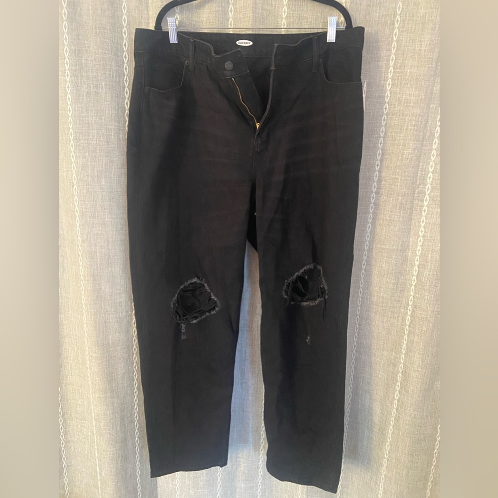 Old Navy Black High Waisted Distressed Boyfriend Jeans 18 Plus Long